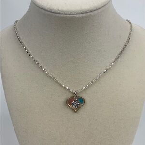 18K GP Silver Gold tone necklace with Mother Child Heart Pendant 4.95 grams